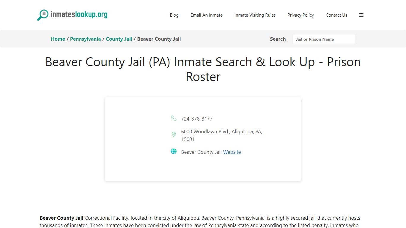 Beaver County Jail (PA) Inmate Search & Look Up - Prison Roster